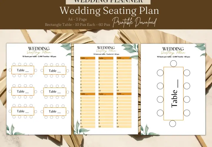 Plan de disposition table mariage pour 60 personnes. Modèles de plans de table pour 10 invités par table.