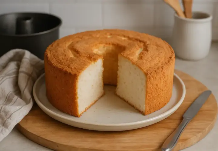 Gâteau des anges aérien, prêt à être dégusté. Une belle réussite de la recette gâteau des anges Marmiton.