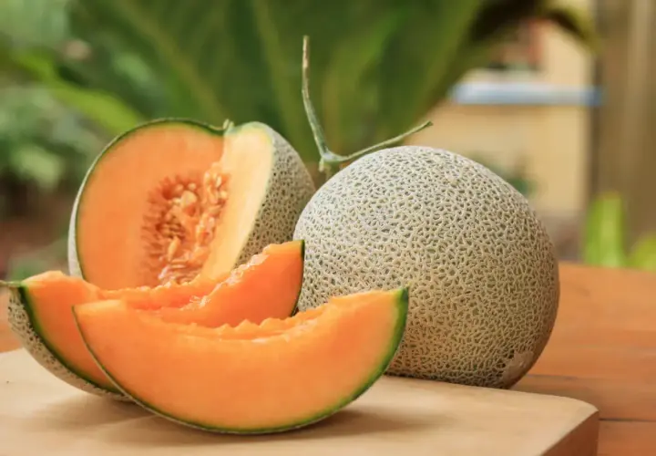 Un melon coupé en quartiers et un entier sur une planche à découper. Idéal pour savoir que faire avec un melon pas bon : le transformer en sorbet !