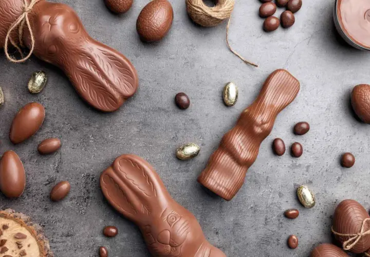 Lapins et œufs en chocolat, parfaits pour savoir que faire avec un reste de chocolat fondu.