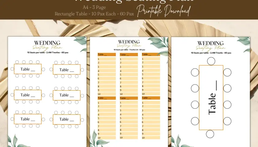Plan de disposition table mariage pour 60 personnes. Modèles de plans de table pour 10 invités par table.