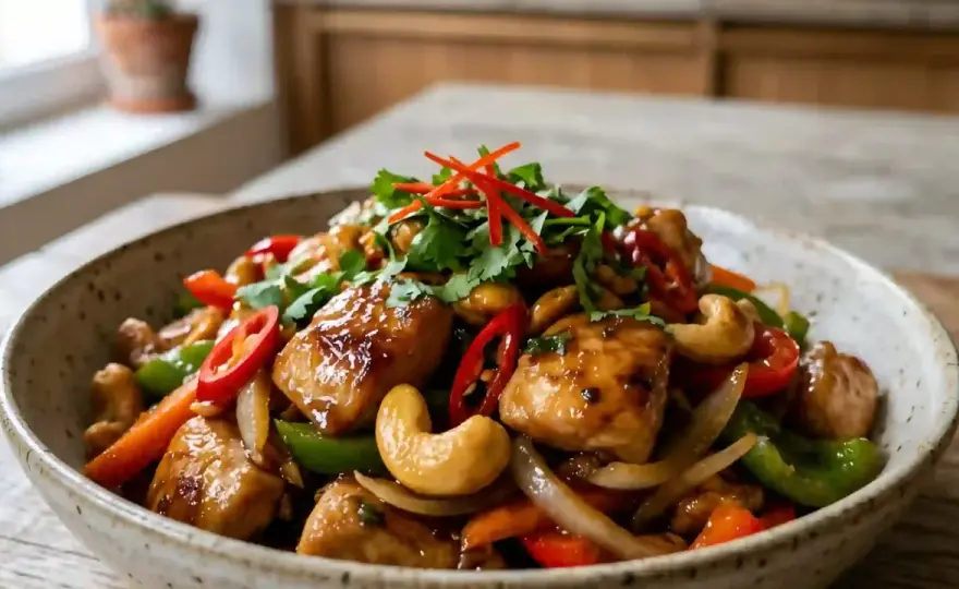 Poulet thaï aux noix de cajou au wok, prêt en 25 minutes