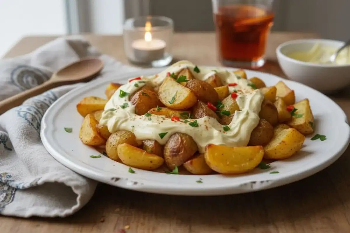 Patatas bravas croustillantes avec sauce brava et aïoli