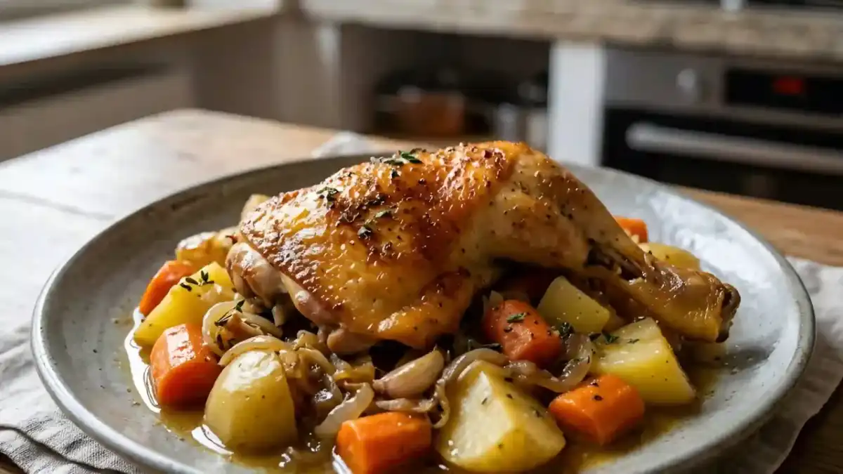 Poulet à l’ancienne en cocotte, tendre et crémeux