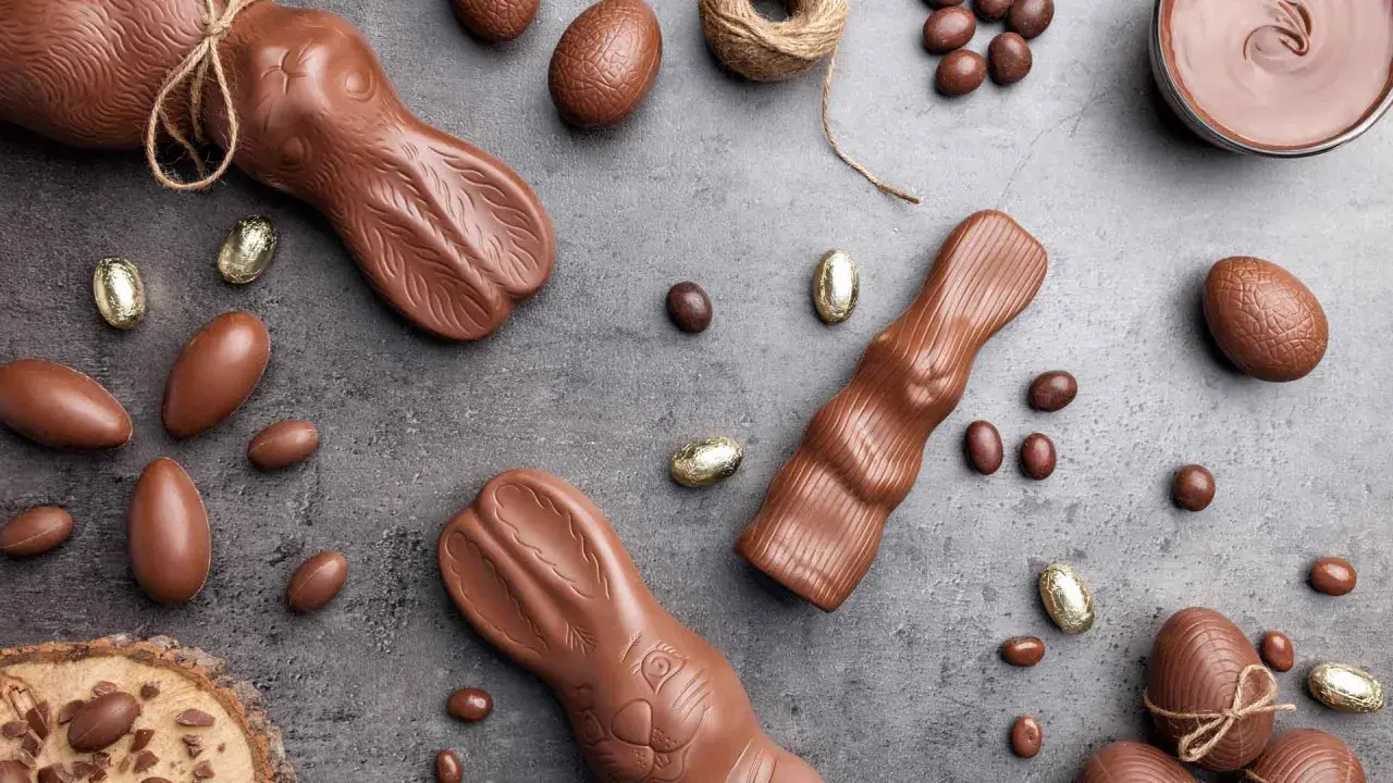 Lapins et œufs en chocolat, parfaits pour savoir que faire avec un reste de chocolat fondu.