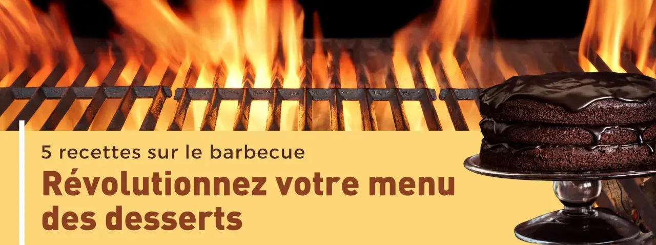Gâteau au chocolat glacé sur un barbecue enflammé, prêt pour un dessert au feu de bois.
