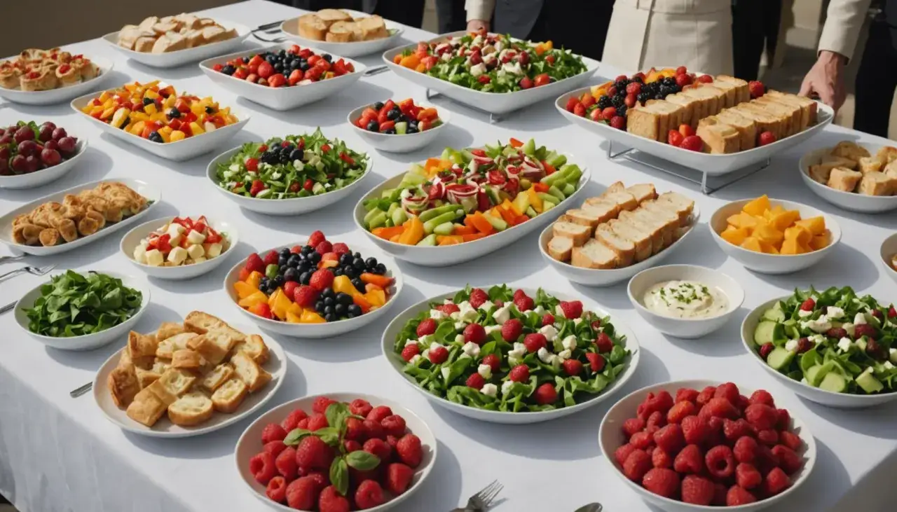 Un buffet froid facile et pas cher : salades de fruits frais, crudités colorées, toasts et tartines. Parfait pour un repas léger et savoureux.